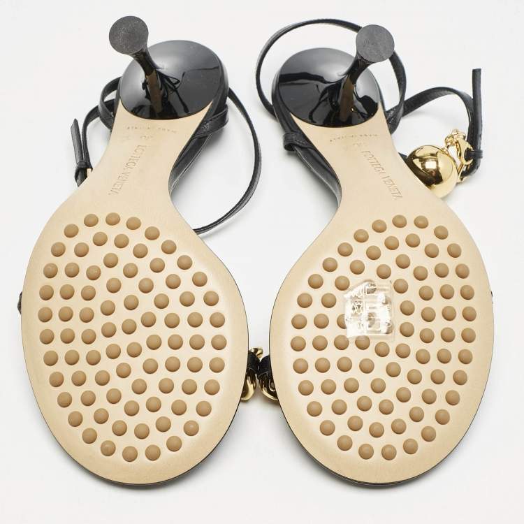 Pre Owned Bottega Veneta Black Leather Dot Ankle Strap Sandals Size 36