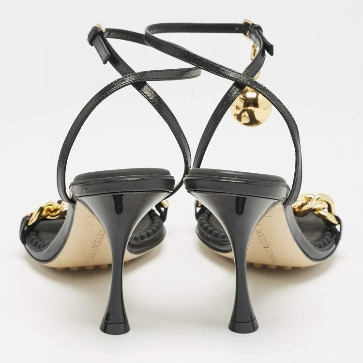 Pre Owned Bottega Veneta Black Leather Dot Ankle Strap Sandals Size 36