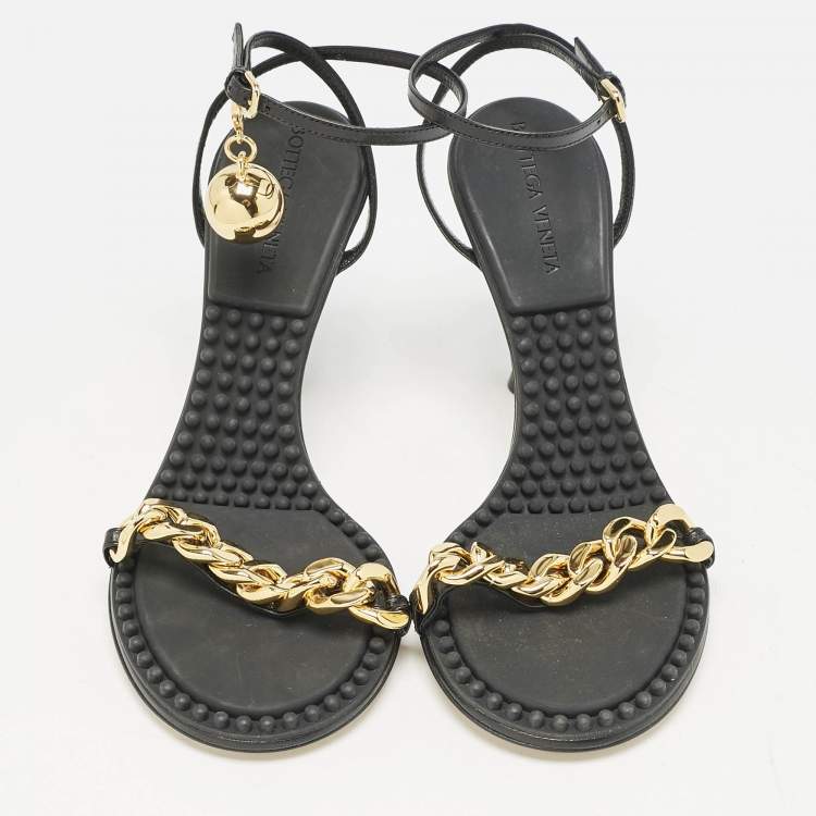 Pre Owned Bottega Veneta Black Leather Dot Ankle Strap Sandals Size 36