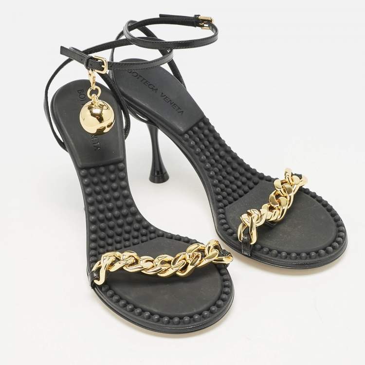 Pre Owned Bottega Veneta Black Leather Dot Ankle Strap Sandals Size 36