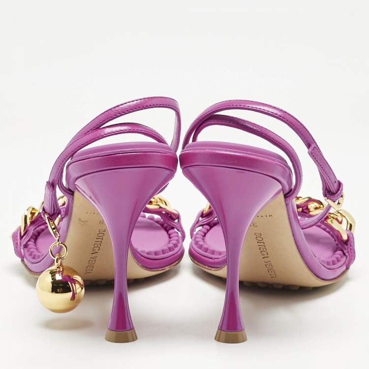 Pre Owned Bottega Veneta Pink Leather Dot Embellished Ankle Strap Sandals Size 38