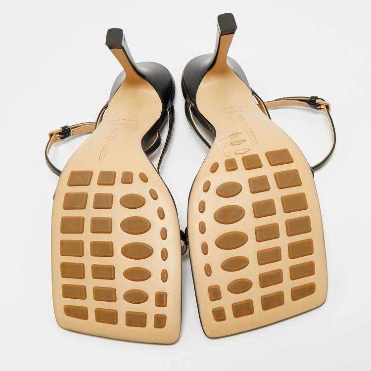 Pre Owned Bottega Veneta Black Leather Ankle Strap Sandals Size 38.5