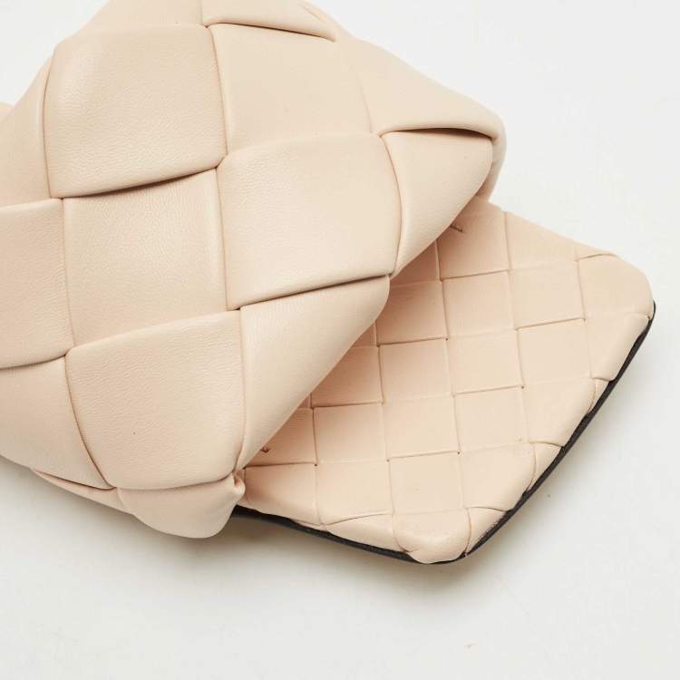 Pre Owned Bottega Veneta Beige Intrecciato Leather Lido Flat Slides Size 38