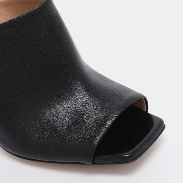 Pre Owned Bottega Veneta Black Leather Knot Heel Mules Size 37