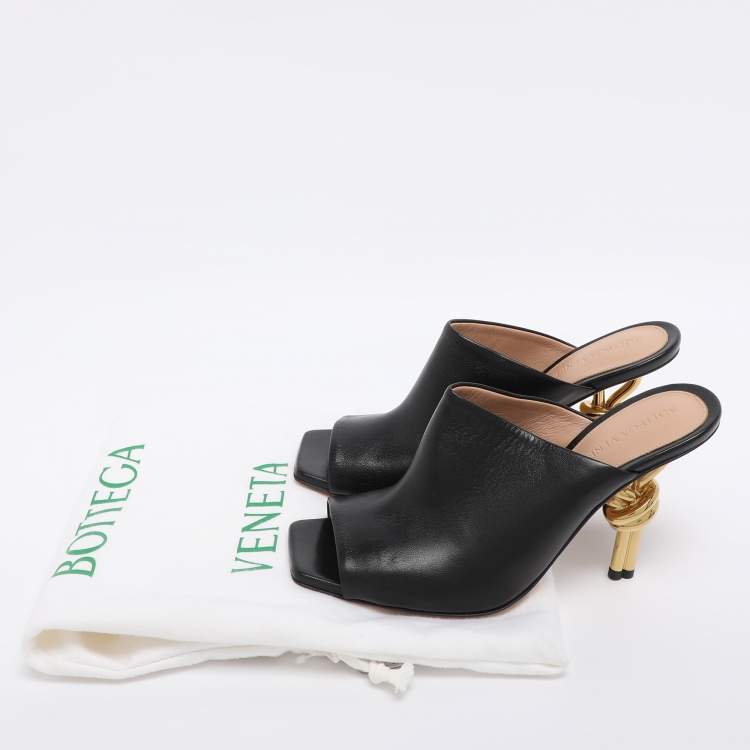 Pre Owned Bottega Veneta Black Leather Knot Heel Mules Size 37