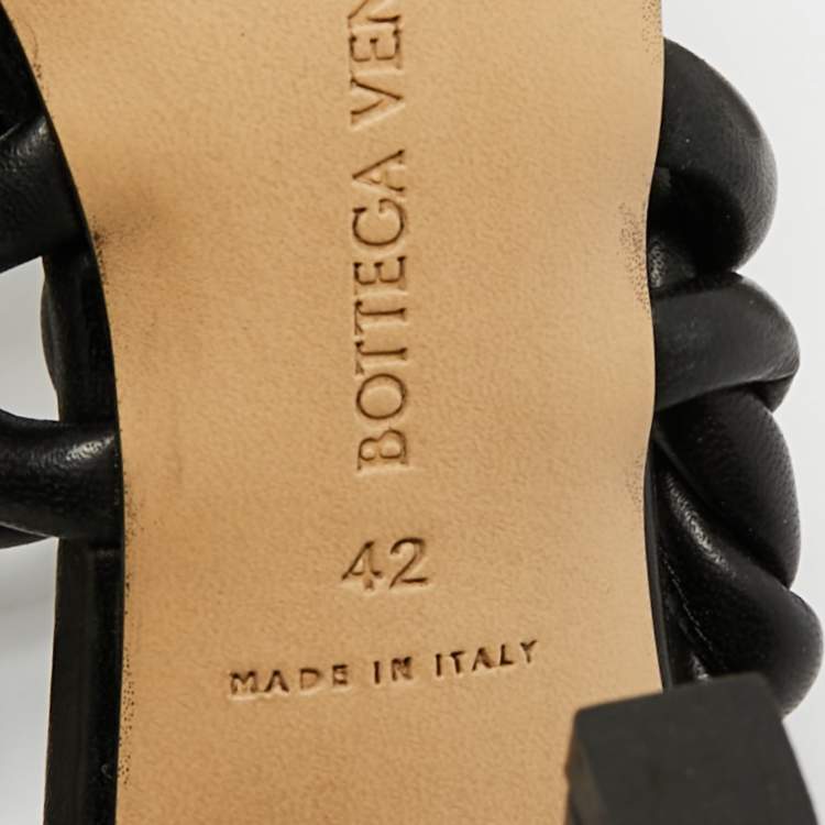 Pre Owned Bottega Veneta Black Leather Braided Accents Slide sandals