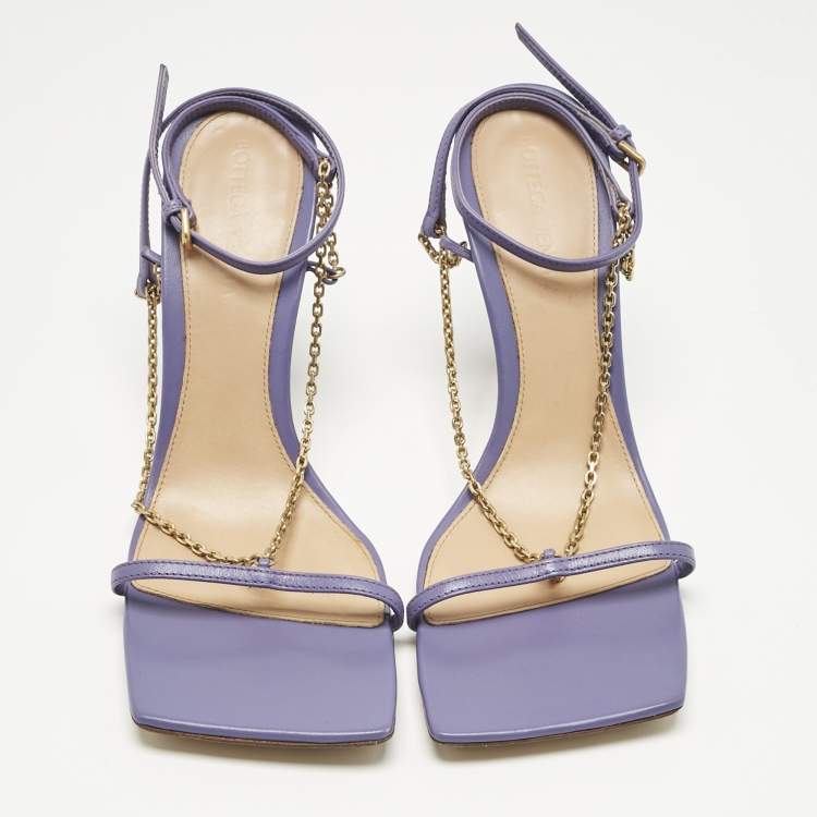 Pre Owned Bottega Veneta Purple Leather Chain Stretch Ankle Strap Sandals Size 37.5