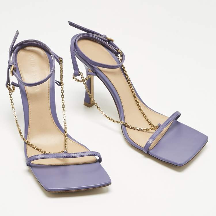 Pre Owned Bottega Veneta Purple Leather Chain Stretch Ankle Strap Sandals Size 37.5