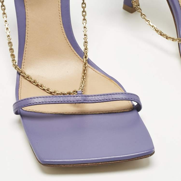 Pre Owned Bottega Veneta Purple Leather Chain Stretch Ankle Strap Sandals Size 37.5