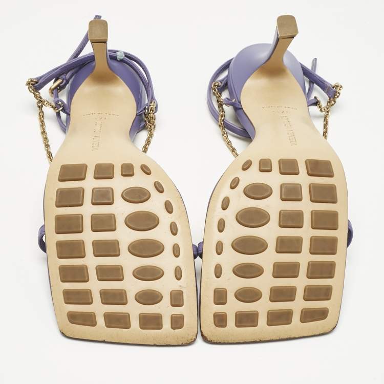 Pre Owned Bottega Veneta Purple Leather Chain Stretch Ankle Strap Sandals Size 37.5