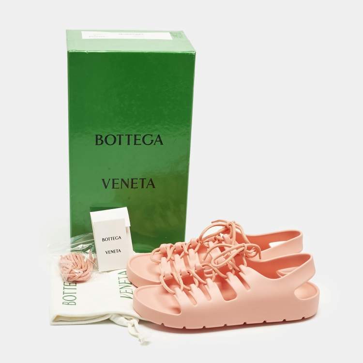 Pre Owned Bottega Veneta Orange Jelly Lace Flat Sandals Size 40