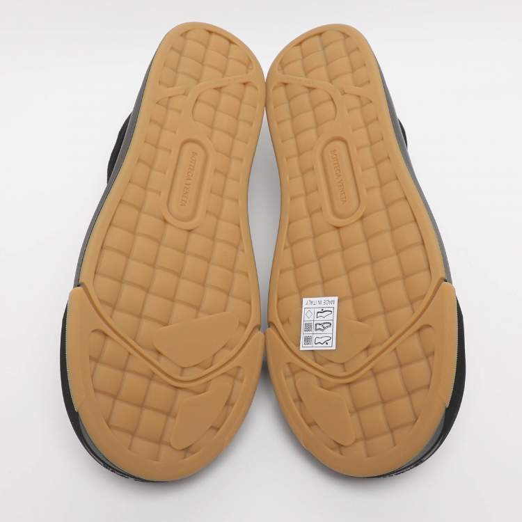 Pre Owned Bottega Veneta Black Canvas and Leather Vulcan Low Top Sneakers Size 39