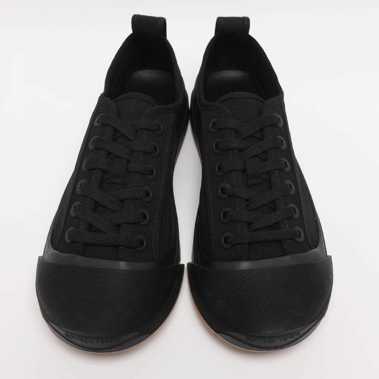 Pre Owned Bottega Veneta Black Canvas and Leather Vulcan Low Top Sneakers Size 39