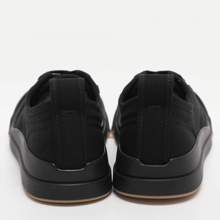 Pre Owned Bottega Veneta Black Canvas and Leather Vulcan Low Top Sneakers Size 39