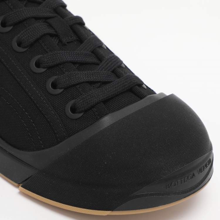 Pre Owned Bottega Veneta Black Canvas and Leather Vulcan Low Top Sneakers Size 39