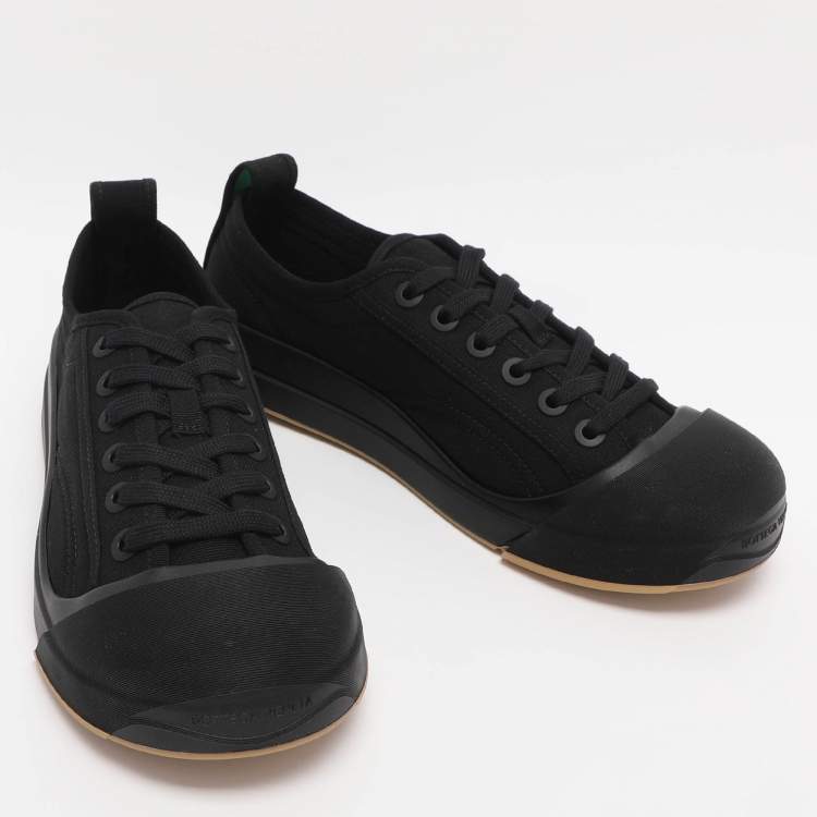 Pre Owned Bottega Veneta Black Canvas and Leather Vulcan Low Top Sneakers Size 39