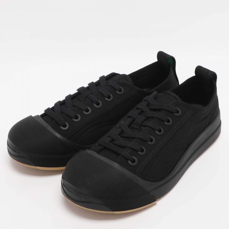 Pre Owned Bottega Veneta Black Canvas and Leather Vulcan Low Top Sneakers Size 39
