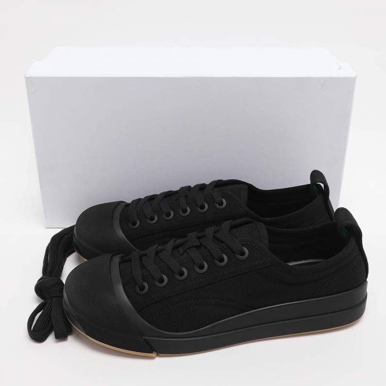 Pre Owned Bottega Veneta Black Canvas and Leather Vulcan Low Top Sneakers Size 39