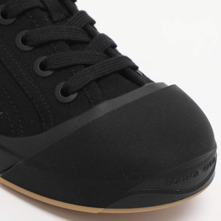 Pre Owned Bottega Veneta Black Canvas and Leather Vulcan Low Top Sneakers Size 38.5