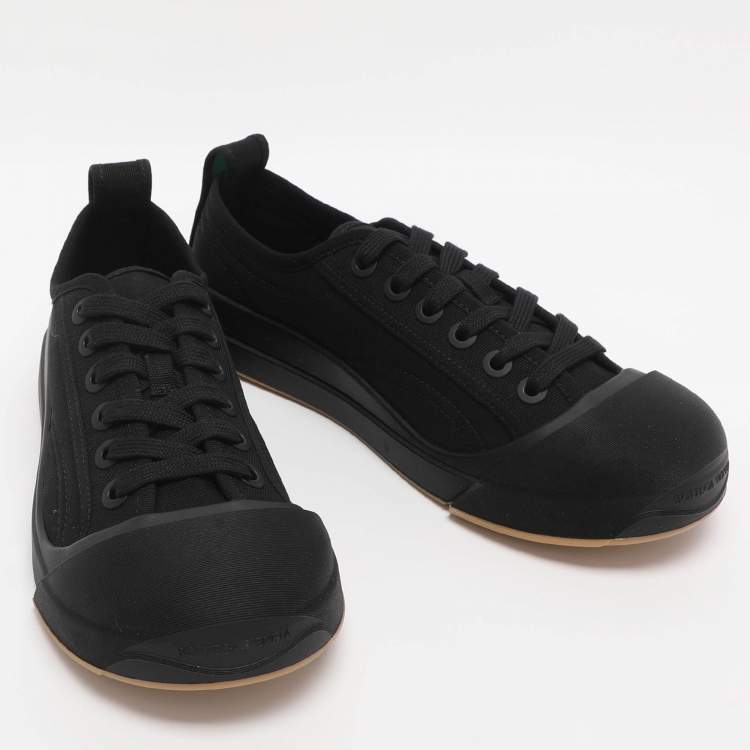 Pre Owned Bottega Veneta Black Canvas and Leather Vulcan Low Top Sneakers Size 38.5