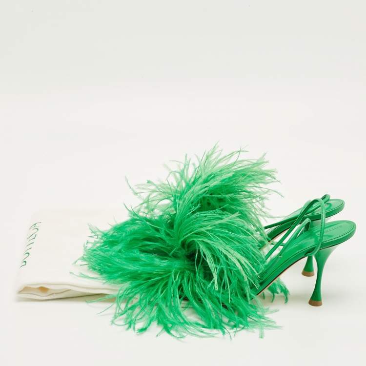 Pre Owned Bottega Veneta Dot Size 39 Green Fur and Leather Ankle Strap Sandals