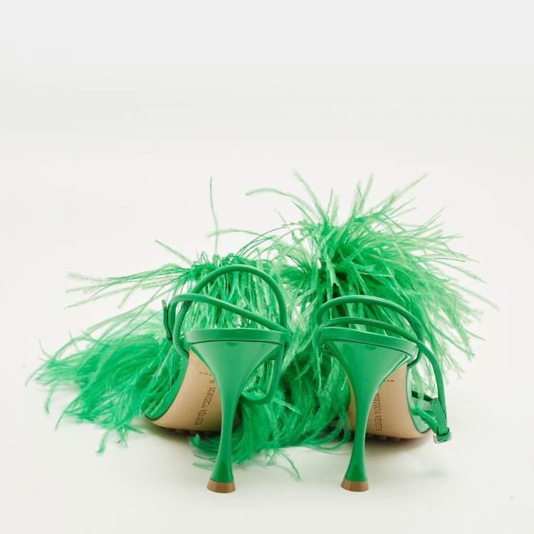 Pre Owned Bottega Veneta Dot Size 39 Green Fur and Leather Ankle Strap Sandals