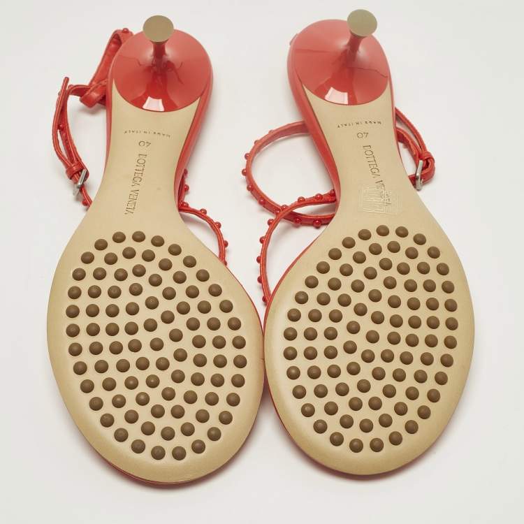 Pre Owned Bottega Veneta Dot Size 40 Red Leather Ankle Strap Sandals
