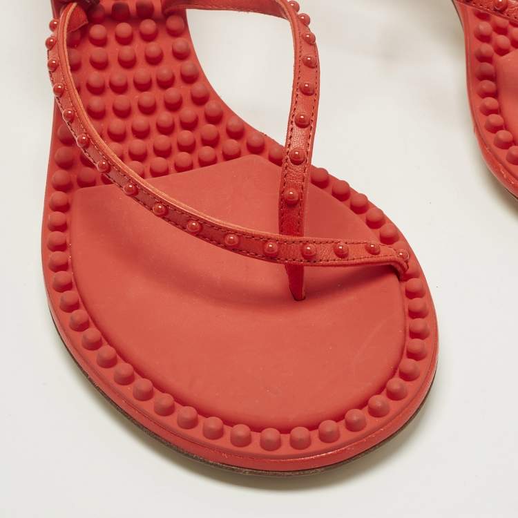 Pre Owned Bottega Veneta Dot Size 40 Red Leather Ankle Strap Sandals