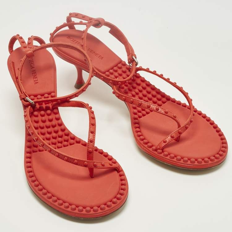 Pre Owned Bottega Veneta Dot Size 40 Red Leather Ankle Strap Sandals