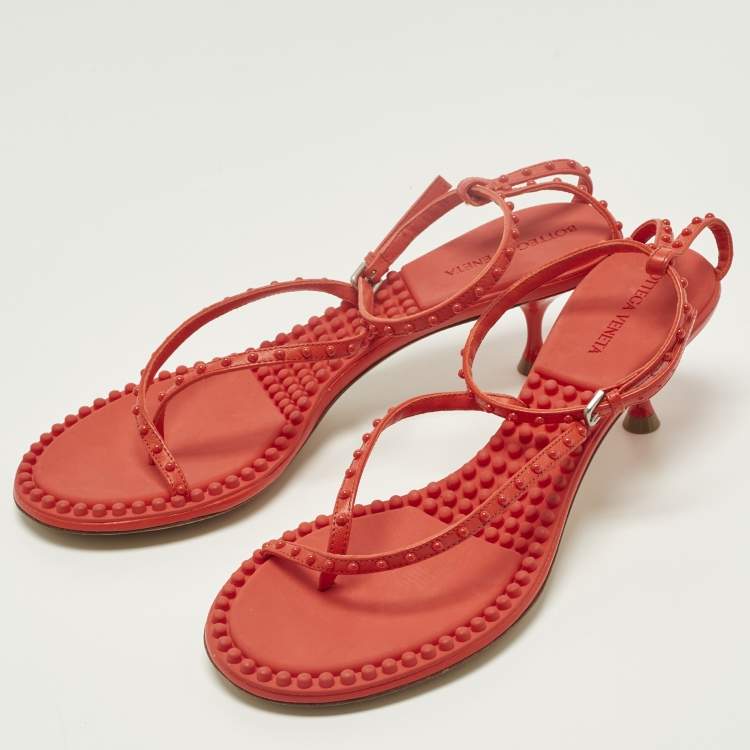 Pre Owned Bottega Veneta Dot Size 40 Red Leather Ankle Strap Sandals