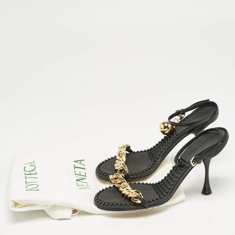 Pre Owned Bottega Veneta Dot Size 39.5 Black Leather Ankle Strap Sandals