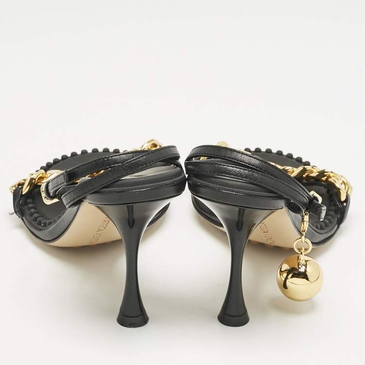 Pre Owned Bottega Veneta Dot Size 39.5 Black Leather Ankle Strap Sandals