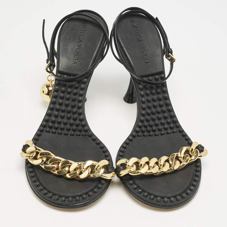 Pre Owned Bottega Veneta Dot Size 39.5 Black Leather Ankle Strap Sandals