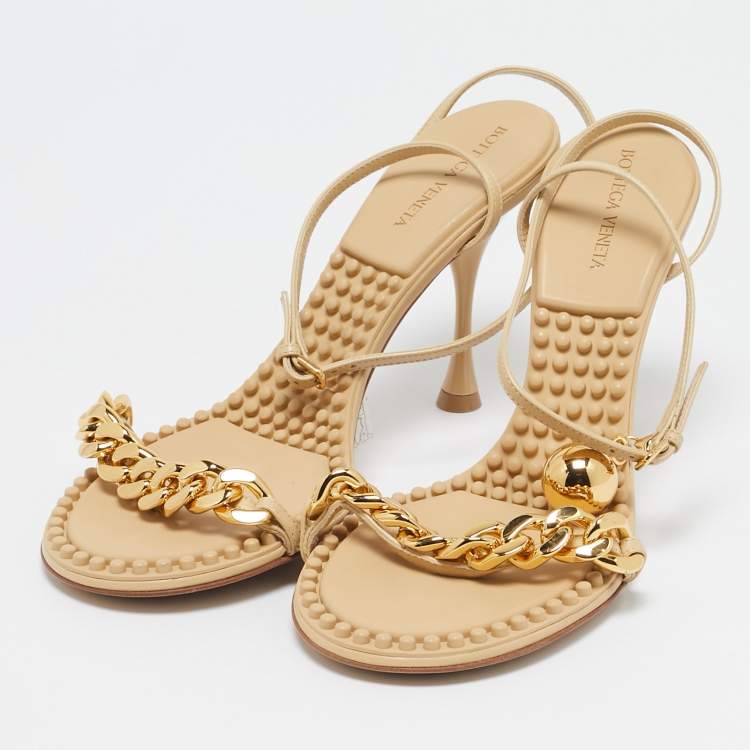 Pre Owned Bottega Veneta Dot Size 39.5 Beige Leather Ankle Strap Sandals