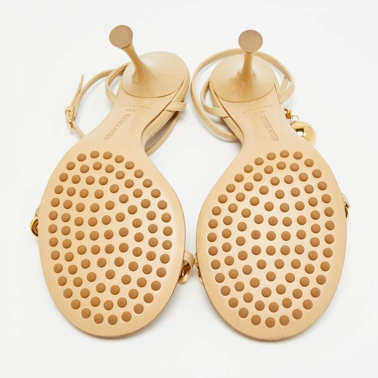 Pre Owned Bottega Veneta Dot Size 39.5 Beige Leather Ankle Strap Sandals