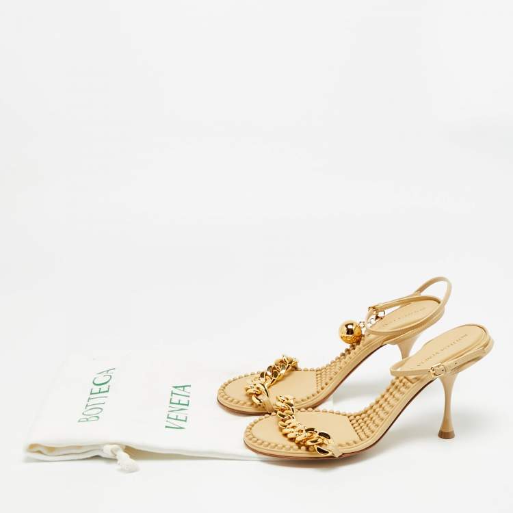 Pre Owned Bottega Veneta Dot Size 39.5 Beige Leather Ankle Strap Sandals