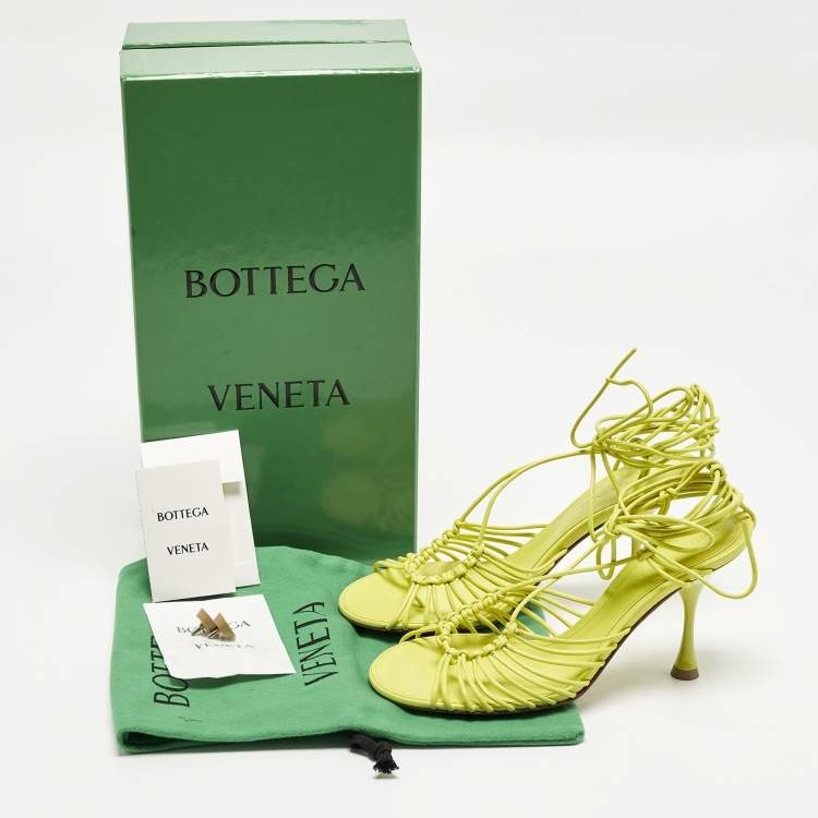 Pre Owned Bottega Veneta Lagoon Dot Size 36 Green Leather Ankle Strap Sandals