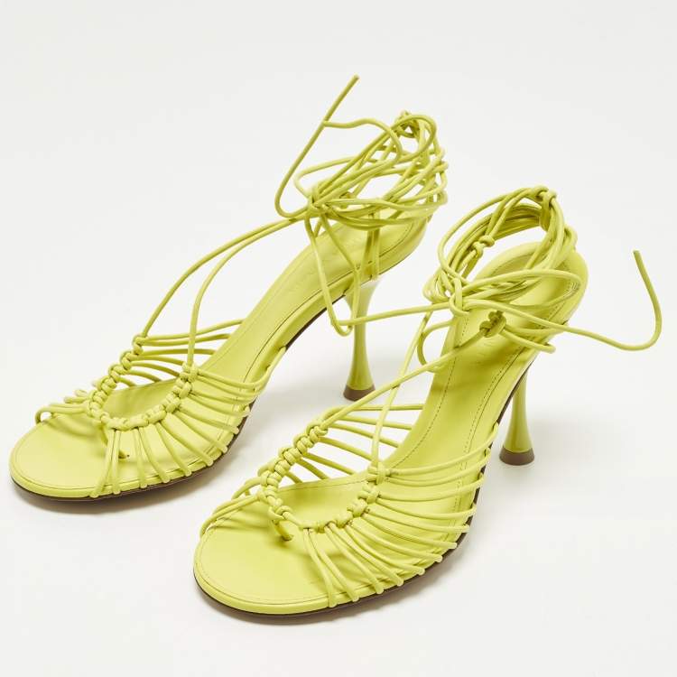 Pre Owned Bottega Veneta Lagoon Dot Size 36 Green Leather Ankle Strap Sandals