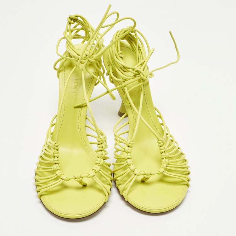 Pre Owned Bottega Veneta Lagoon Dot Size 36 Green Leather Ankle Strap Sandals