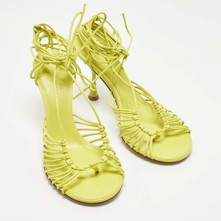 Pre Owned Bottega Veneta Lagoon Dot Size 36 Green Leather Ankle Strap Sandals