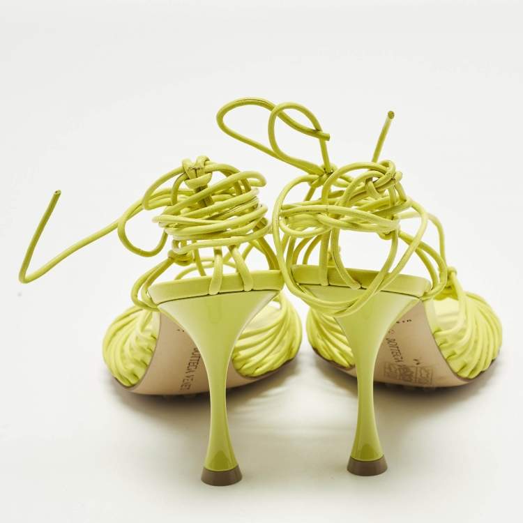 Pre Owned Bottega Veneta Lagoon Dot Size 36 Green Leather Ankle Strap Sandals