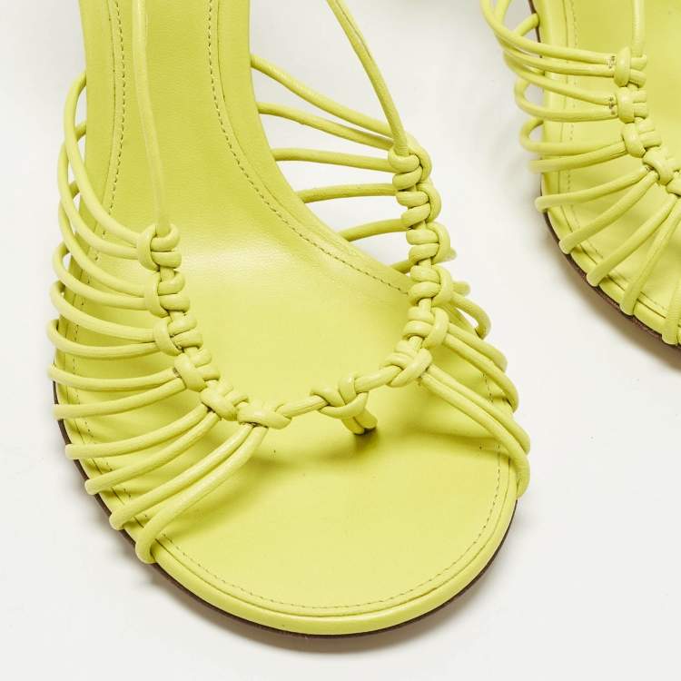 Pre Owned Bottega Veneta Lagoon Dot Size 36 Green Leather Ankle Strap Sandals