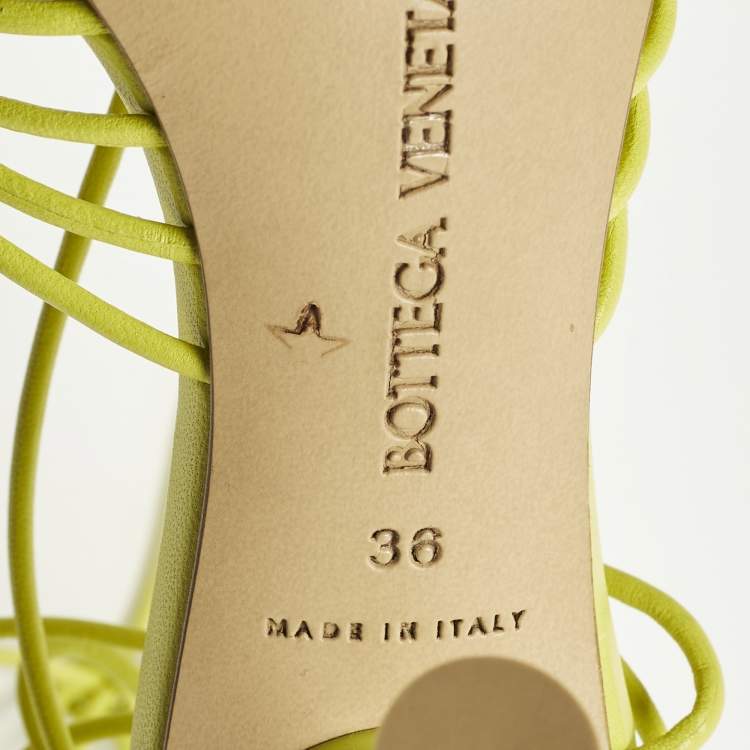 Pre Owned Bottega Veneta Lagoon Dot Size 36 Green Leather Ankle Strap Sandals