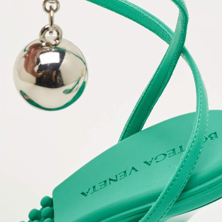 Pre Owned Bottega Veneta Dot Size 38 Green Leather Ankle Strap Sandals