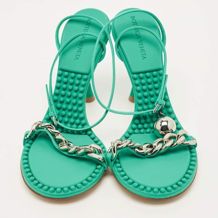 Pre Owned Bottega Veneta Dot Size 38 Green Leather Ankle Strap Sandals