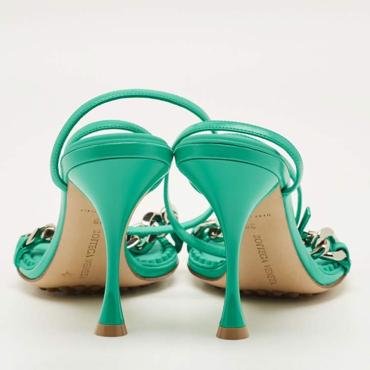 Pre Owned Bottega Veneta Dot Size 38 Green Leather Ankle Strap Sandals