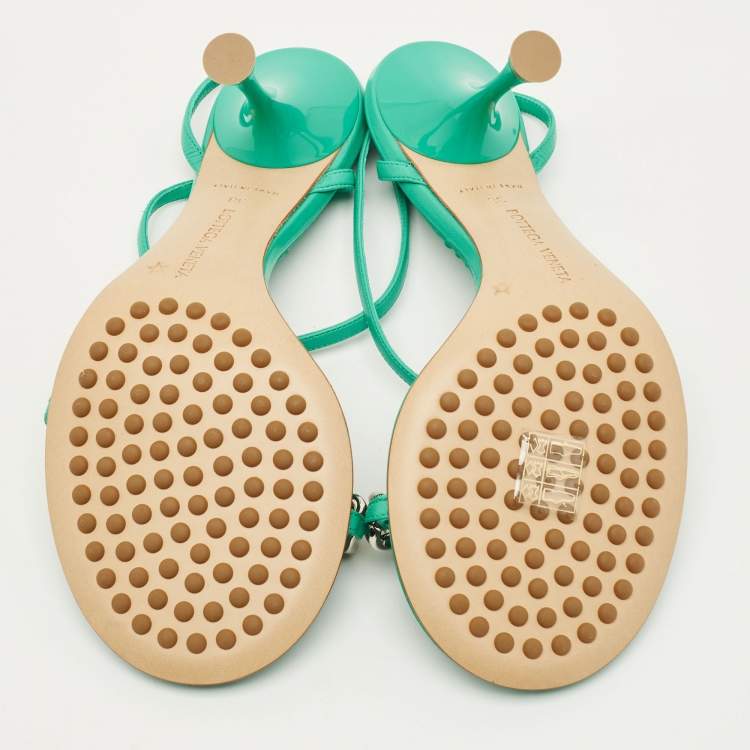 Pre Owned Bottega Veneta Dot Size 38 Green Leather Ankle Strap Sandals