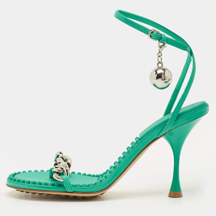 Pre Owned Bottega Veneta Dot Size 38 Green Leather Ankle Strap Sandals