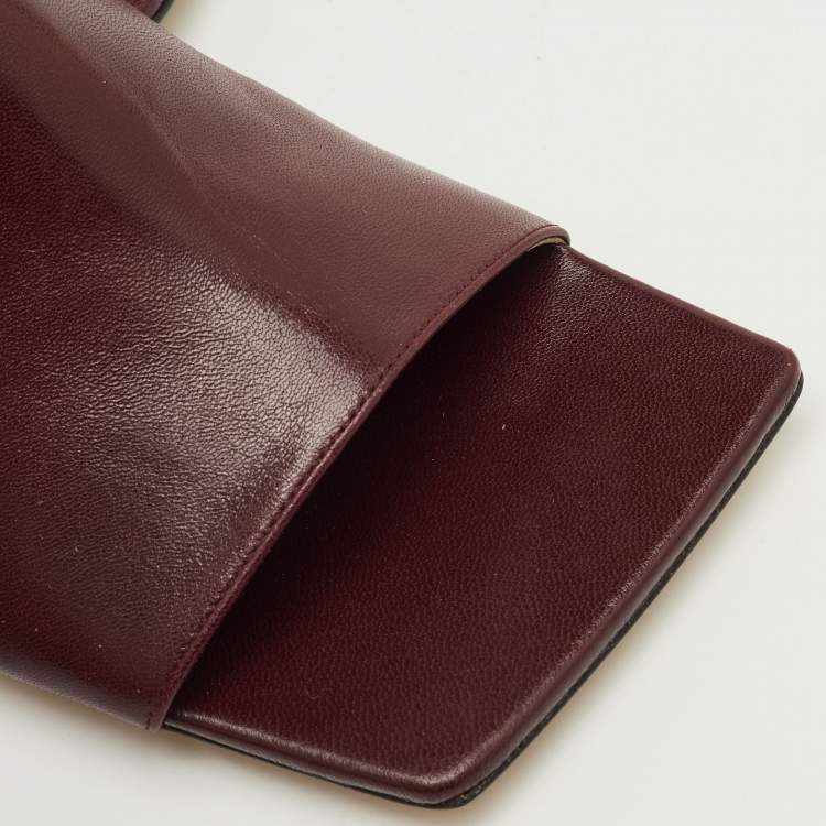 Pre Owned Bottega Veneta Stretch Size 39 Burgundy Leather Kitten Heel Mules