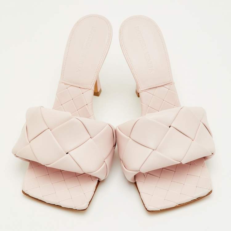 Pre Owned Bottega Veneta Lido Size 37 Light Pink Intrecciato Leather Slide Sandals